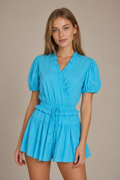 ROMPER AZUL AQUA CORRUGADO CINTURA