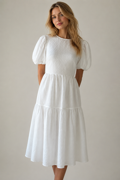 VESTIDO BLANCO SUELTO MANGA BURBUJA