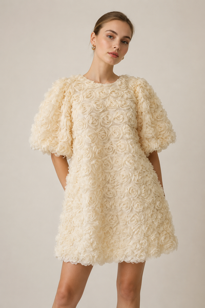 VESTIDO BEIGE FLORES