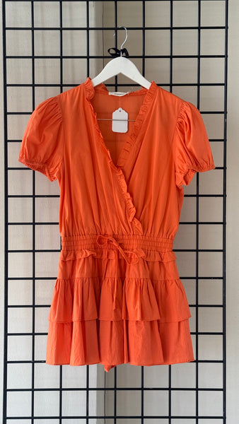 ROMPER NARANJA CINTURA CORRUGADA