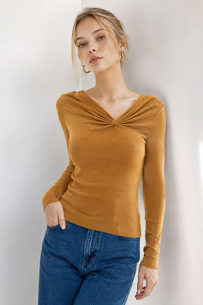 Blusa café manga larga