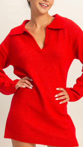 Vestido rojo suéter hombros