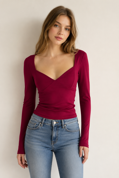 Blusa vino copa manga larga