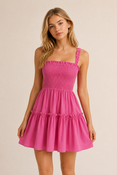 VESTIDO ROSA BUSTO CORRUGADO