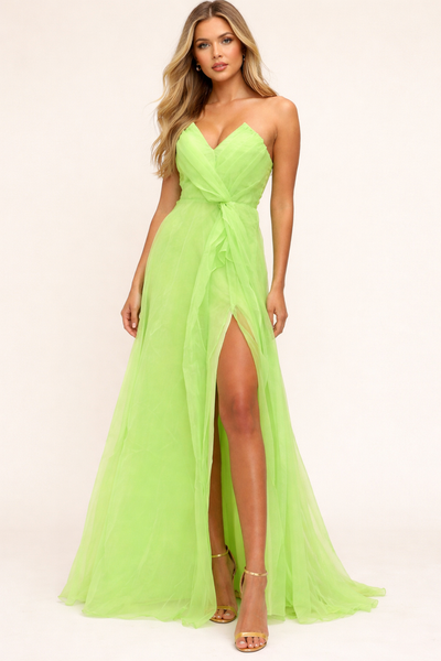 Vestido amarillo verde largo