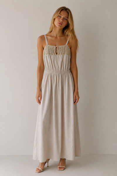VESTIDO BEIGE TEJIDO CUELLO