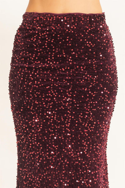 Falda vino lentejuela larga