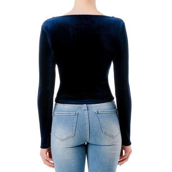 Crop top azul terciopelo
