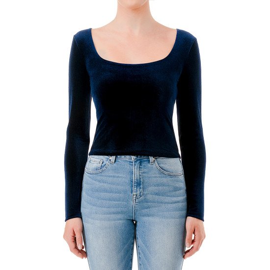 Crop top azul terciopelo