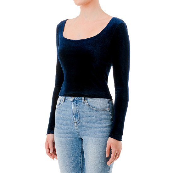 Crop top azul terciopelo