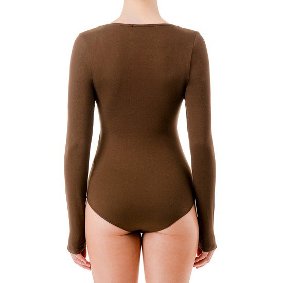Bodysuit café cuello redondo