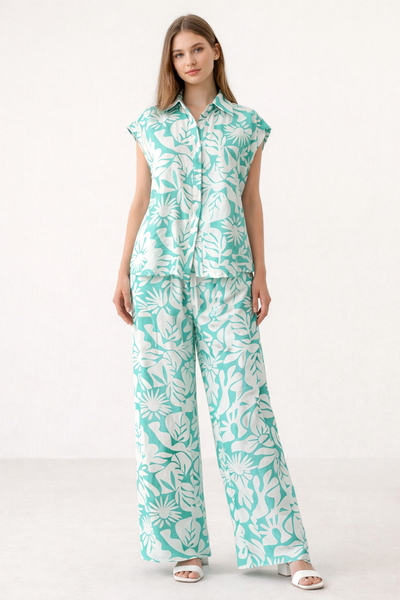 Conjunto azul cielo hojas