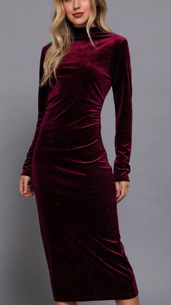 Vestido vino terciopelo a media pierna