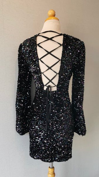VESTIDO NEGRO LENTEJUELA TORNAZOL