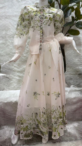 Vestido beige verde a media pierna