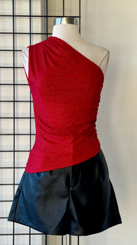Blusa roja brillo un hombro