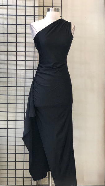 Vestido negro una hombro largo