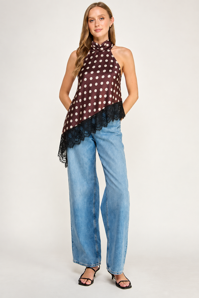 Blusa café lunares halter
