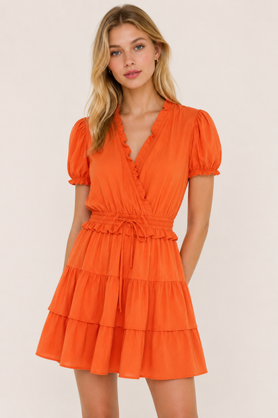 ROMPER NARANJA CINTURA CORRUGADA