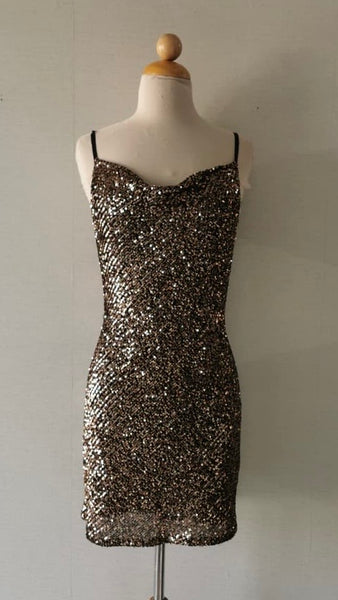 VESTIDO TIRANTES LENTEJUELAS COBRE