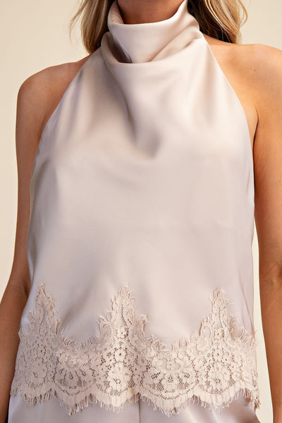 Blusa beige halter encaje