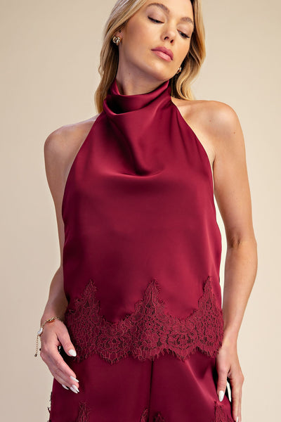 Blusa vino halter encaje