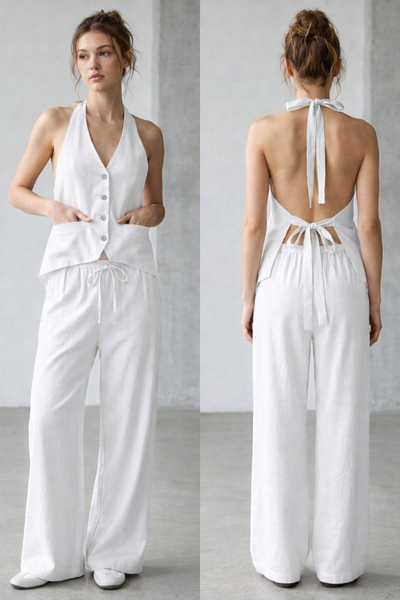 Blusa blanca chaleco lino