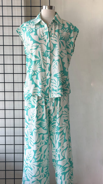 Conjunto azul cielo hojas