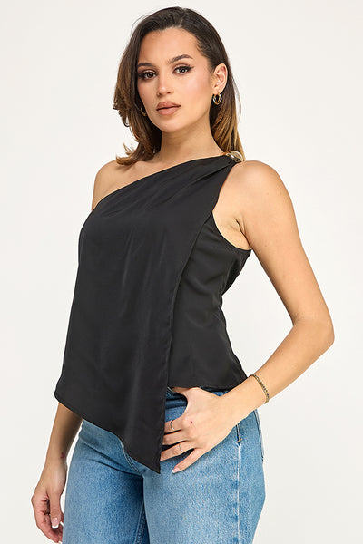 Blusa negra un hombro