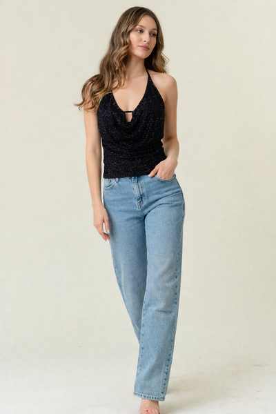 Crop top negro brillos