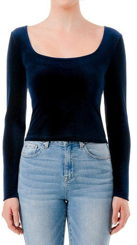 Crop top azul terciopelo