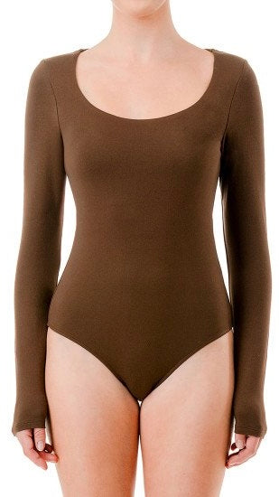 Bodysuit café cuello redondo