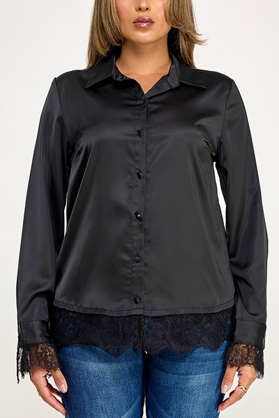 Blusa negra botón encaje