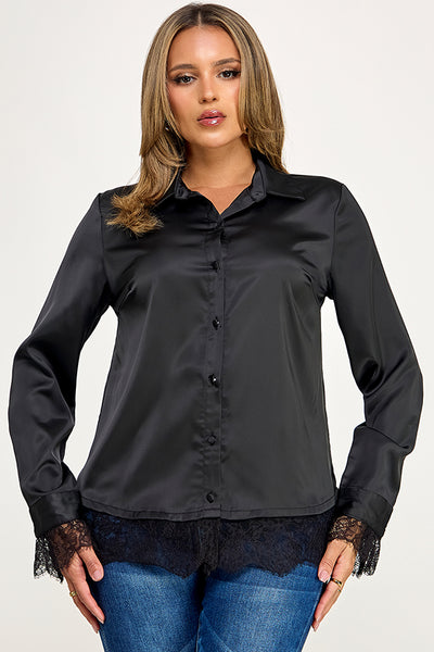 Blusa negra botón encaje