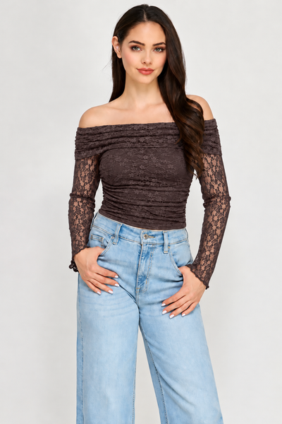 Blusa café encaje
