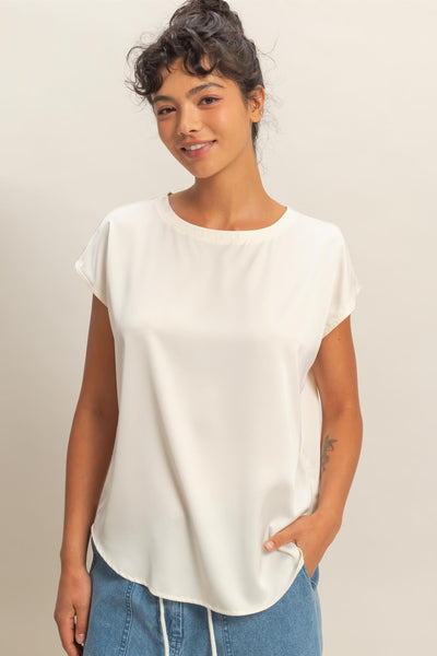 Blusa blanca crema manga satín