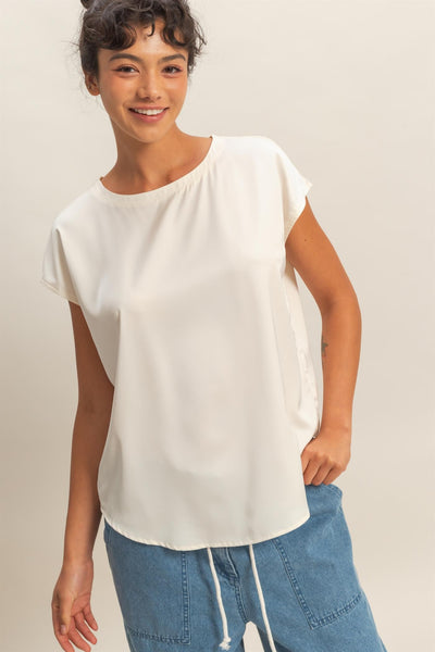 Blusa blanca crema manga satín