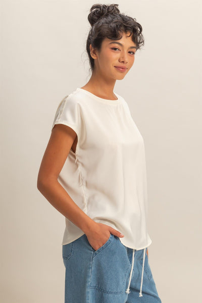 Blusa blanca crema manga satín