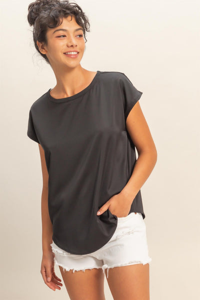 Blusa negra manga satín