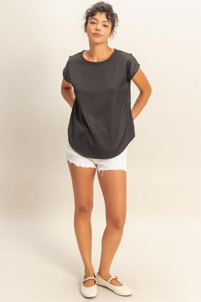 Blusa negra manga satín