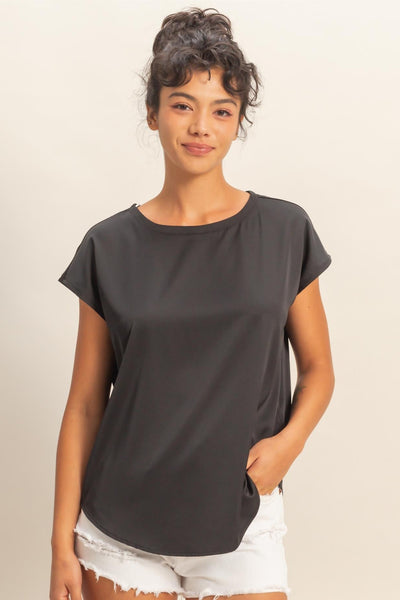 Blusa negra manga satín
