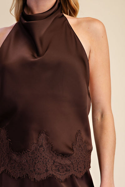 Blusa café encaje