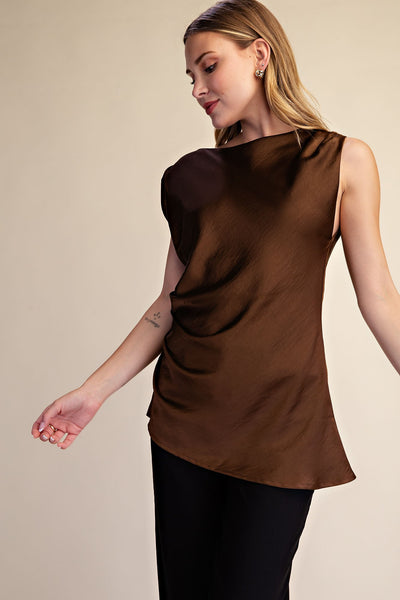 Blusa café hombro