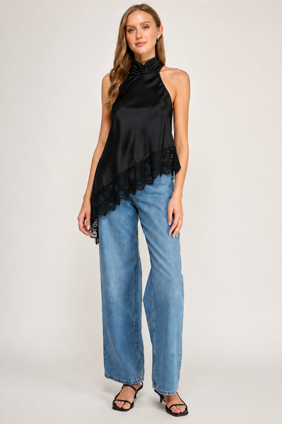 Blusa negra satín