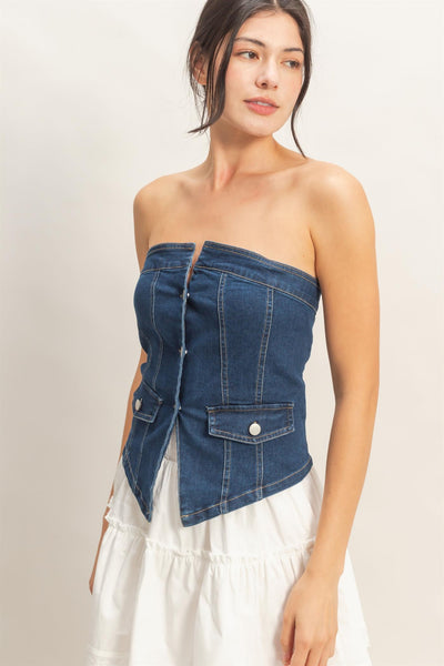 Blusa straple mezclilla obscura