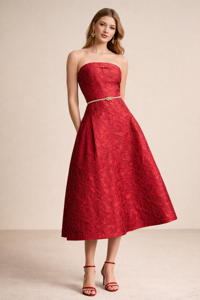 VESTIDO ROJO VOLADO A MEDIA PIERNA