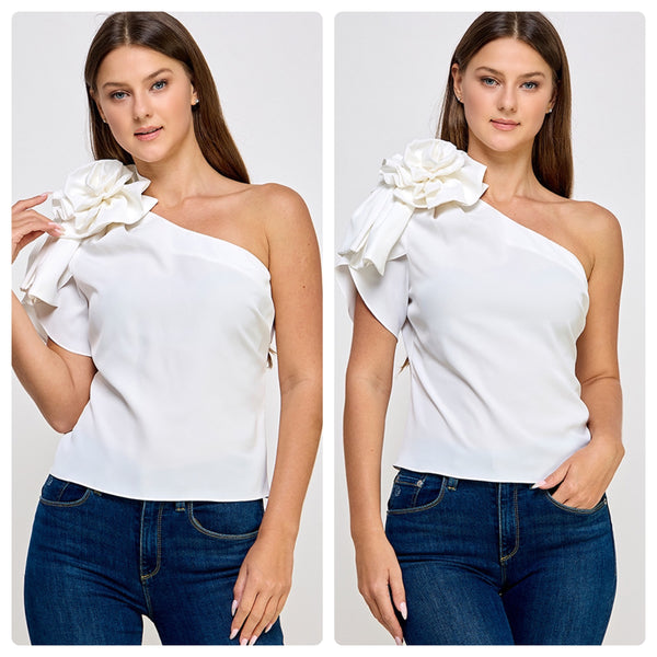 Blusa blanca un hombro