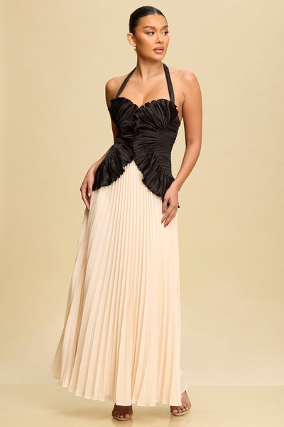 Vestido negro con beige largo