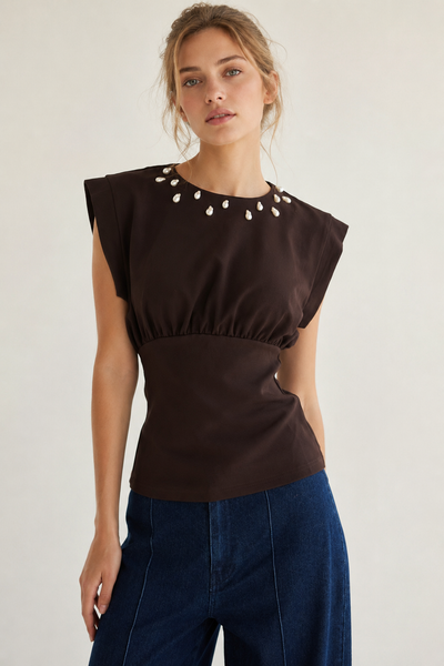 Blusa café cuello