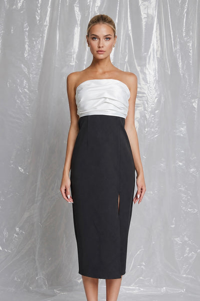 Vestido blanco negro a media pierna